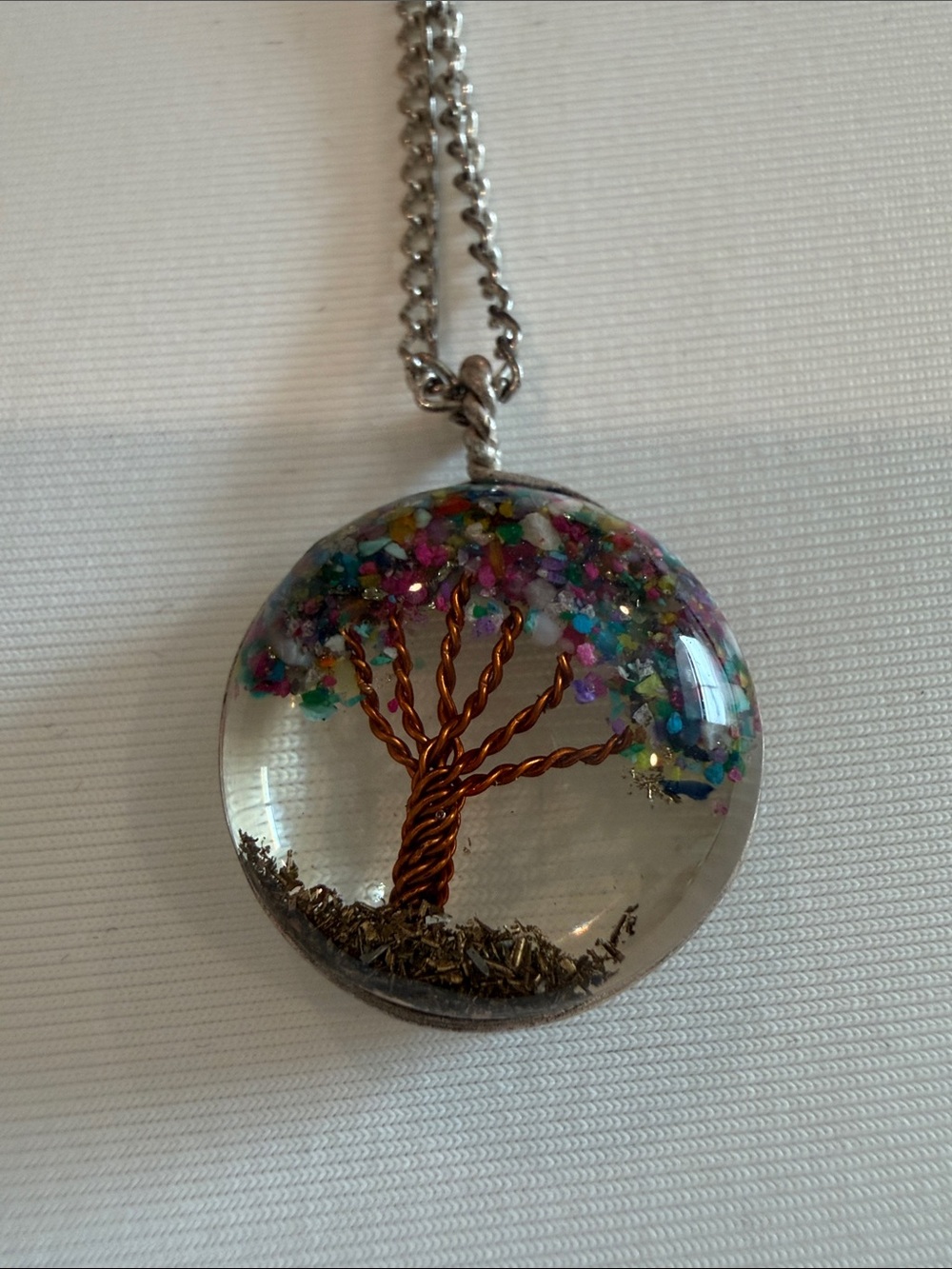 Handcrafted Copper Wire Tree Resin Pendant Necklace - Multi